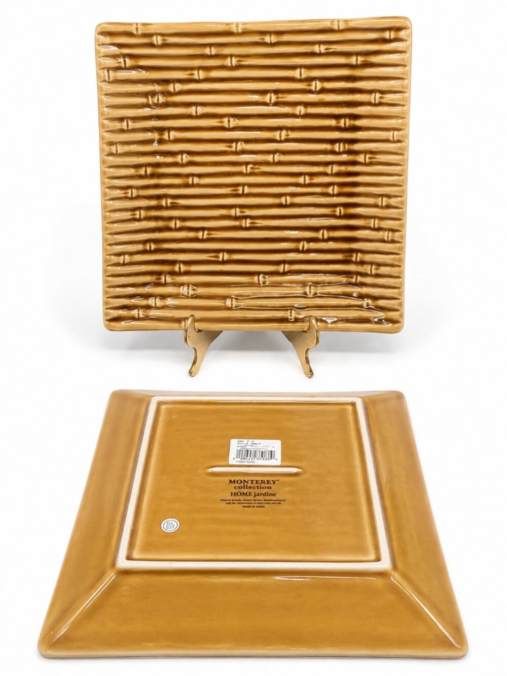 Monterey Collection Home Jardin Tan Bamboo Ribbed Square Ceramic Plat - Set of 2
